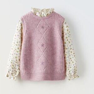 Zara Sz 2-3 98 cm contrast knit sweater lilac pull over